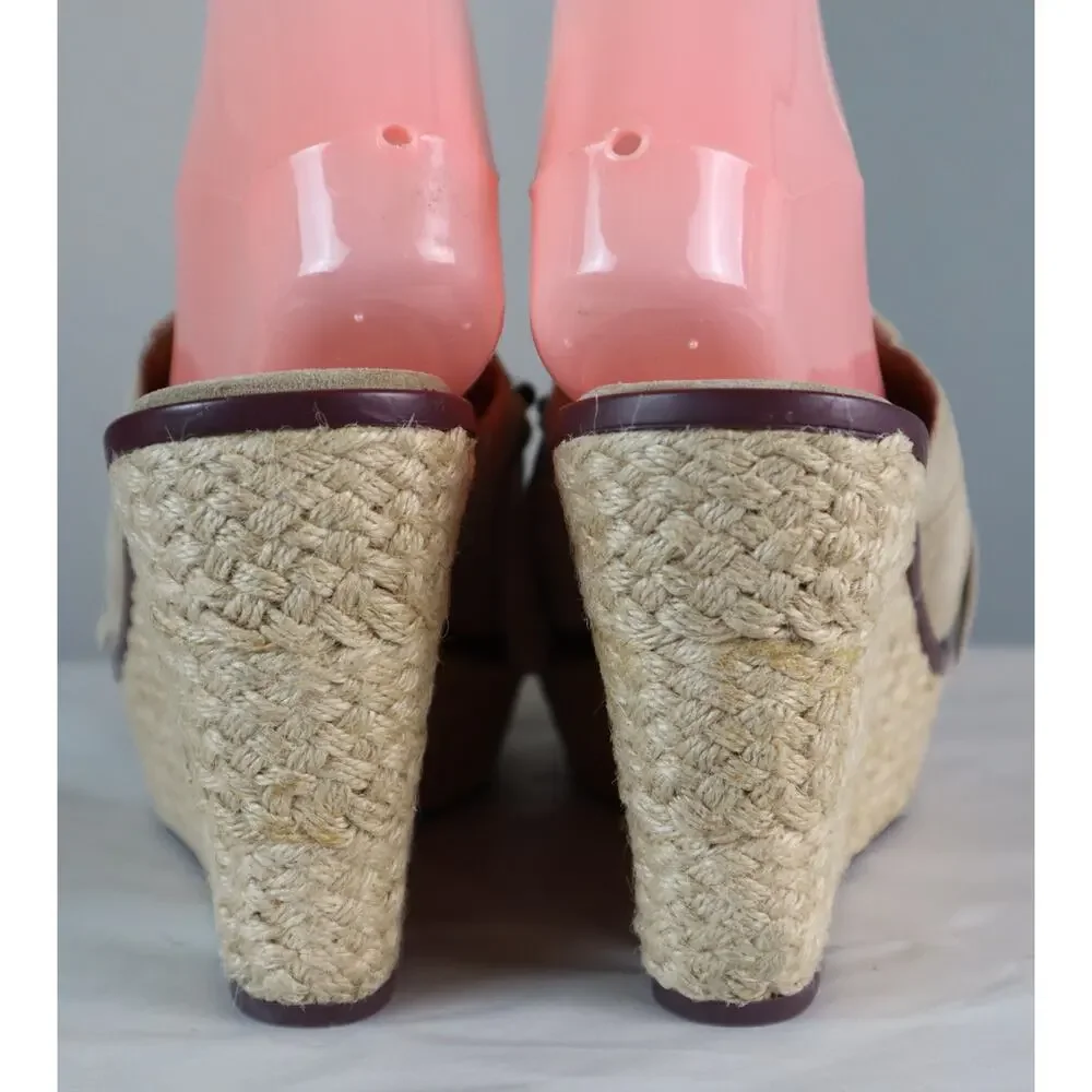 Franco Sarto Tan Suede Fringe Silver Wedge Espadrille Platform Candace Sandal 9M